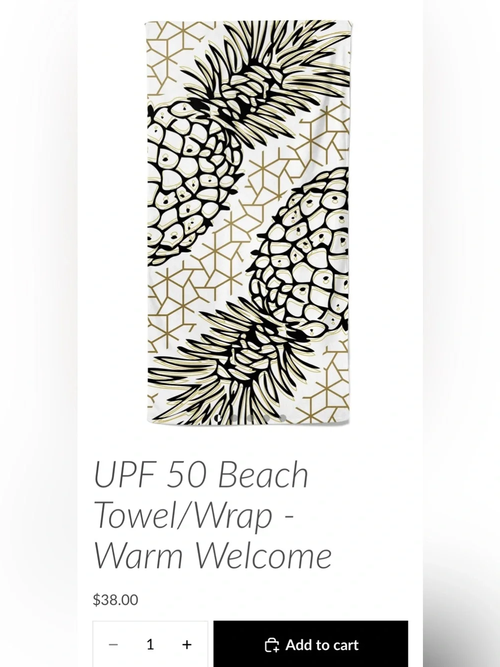 Salt n Rays UPF 50 Sun Protective Towel & Wrap in warm Welcome Pineapple NEW